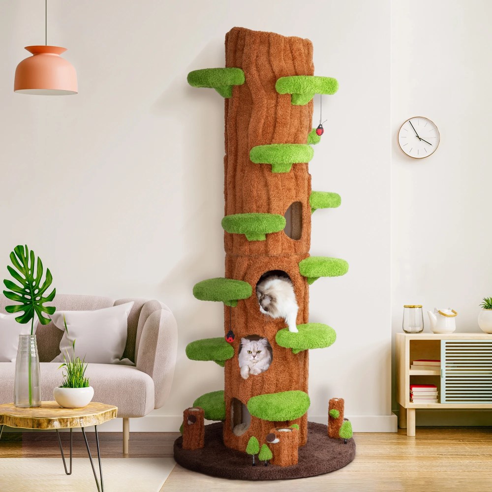 LHBCraft 88.6" Tall Cat Tree for Indoor Cats, Large Cat Tower with Luxury Cat Condo, Cat Tree Tower with Soft Cushion, Scratching Board, Plush Platform and Top Perch - Image 3