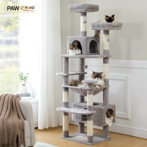 PAWZ Road 73" Cat Tree for Large Cats, Multi Level Play Tower Condo 7 Sisal Scratching Posts, Gray