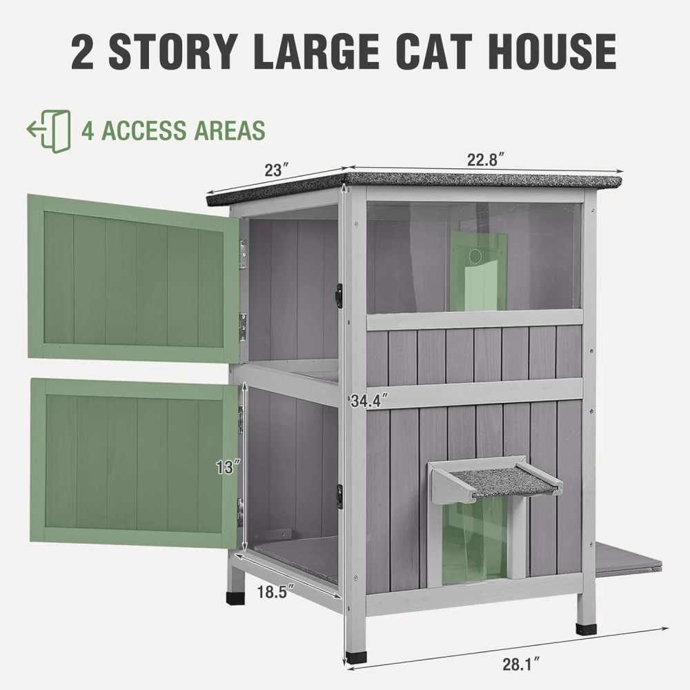 Outdoor Cat House Weatherproof, 2-Storys Feral Cat House with 2 Escape Doors and Window, Stray Cat Shelter with 2 Large Side Doors and Removable Floor - Image 6