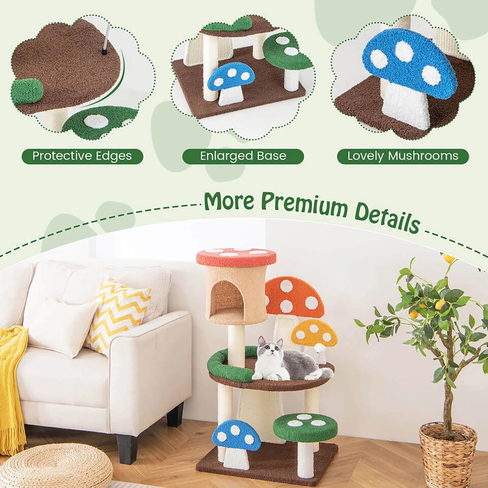 Gymax 41" Mushroom Cat Tree Tower Patended Indoor Kitten Activity Center w/ Natural Sisal Posts - Image 8