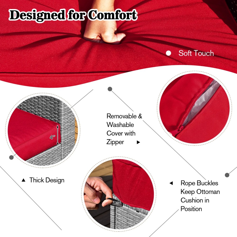 Gymax Fashion 8PCS Rattan Patio Space-Saving Furniture Set w/ Waterproof Cover & Red Cushions - Image 2
