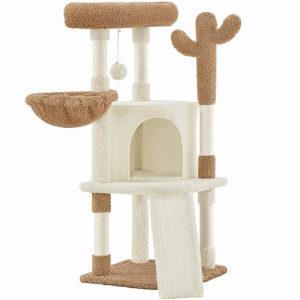 Yaheetech 42" Height Cactus Cat Tree with Scratching Posts and Basket,  Beige/Brown
