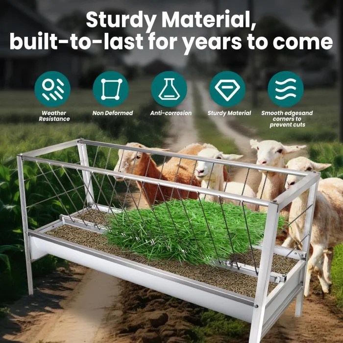 Goat Hay Feeder, 5-Feet Long, Easy to Assemble and Carry, 77 Gallon Capacity Livestock Feeder with Deeper Feeding Pan - Image 7