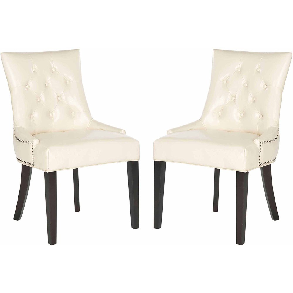 SAFAVIEH Harlow Glam Tufted Ring Chair with Silver Nailheads, Set of 2, Flat Cream - Image 2