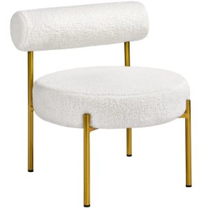 Yaheetech Modern Boucle Accent Chair with Gold Metal Legs for Living Room,White