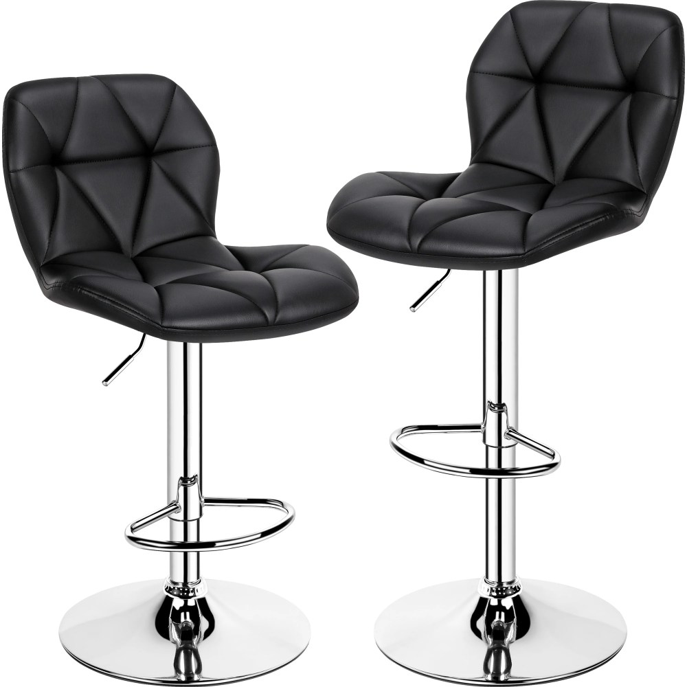 Yaheetech Set of 2 Adjustable Modern PU Leather Swivel Bar Stools with Backrest, Black - Image 6