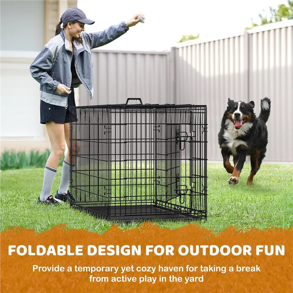 Yaheetech 48.2 inch Foldable Metal Dog Crate Kennel for Large Dogs, 2 Doors, Divider, Pull-out Tray, Black - Image 4