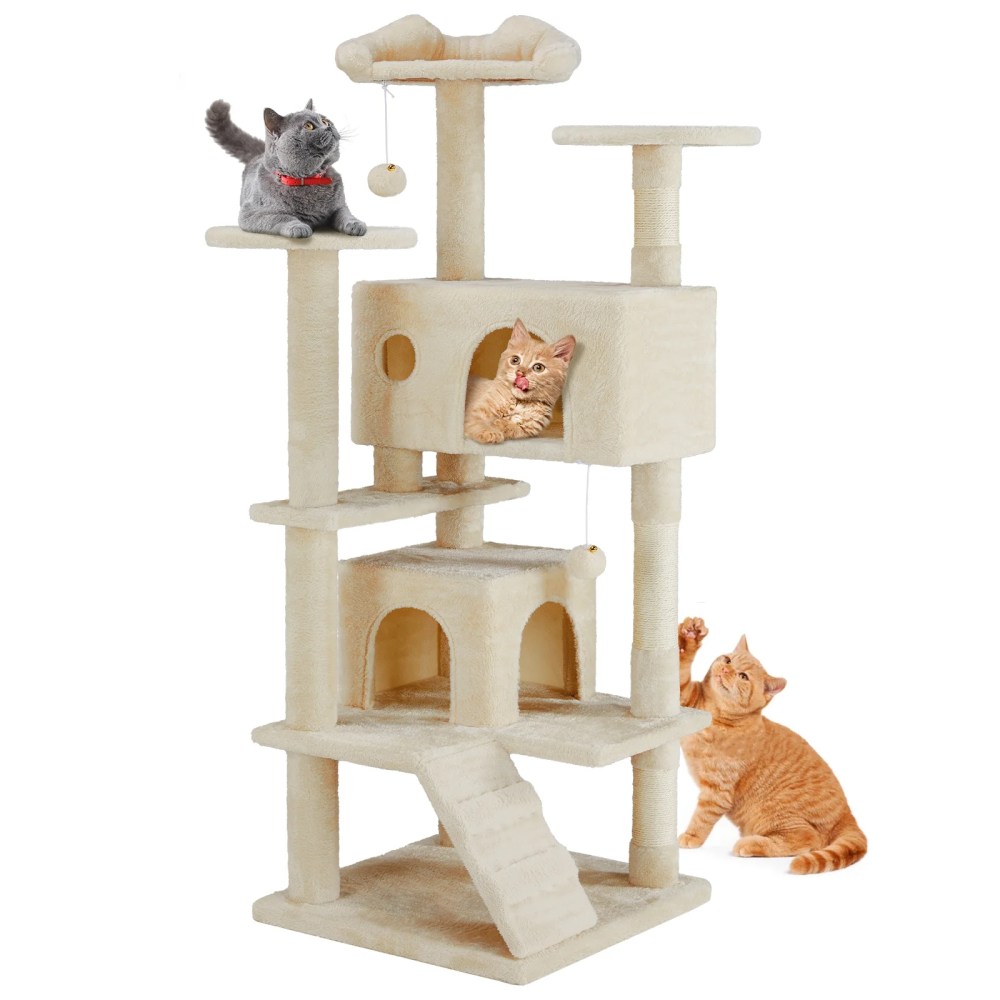 JIOABL 54-Inch Cat Tree Tower - Multi-Level Cat Tower with Large Condo, Natural Sisal Scratching Post, Climbing Ladder, Beige - Image 4