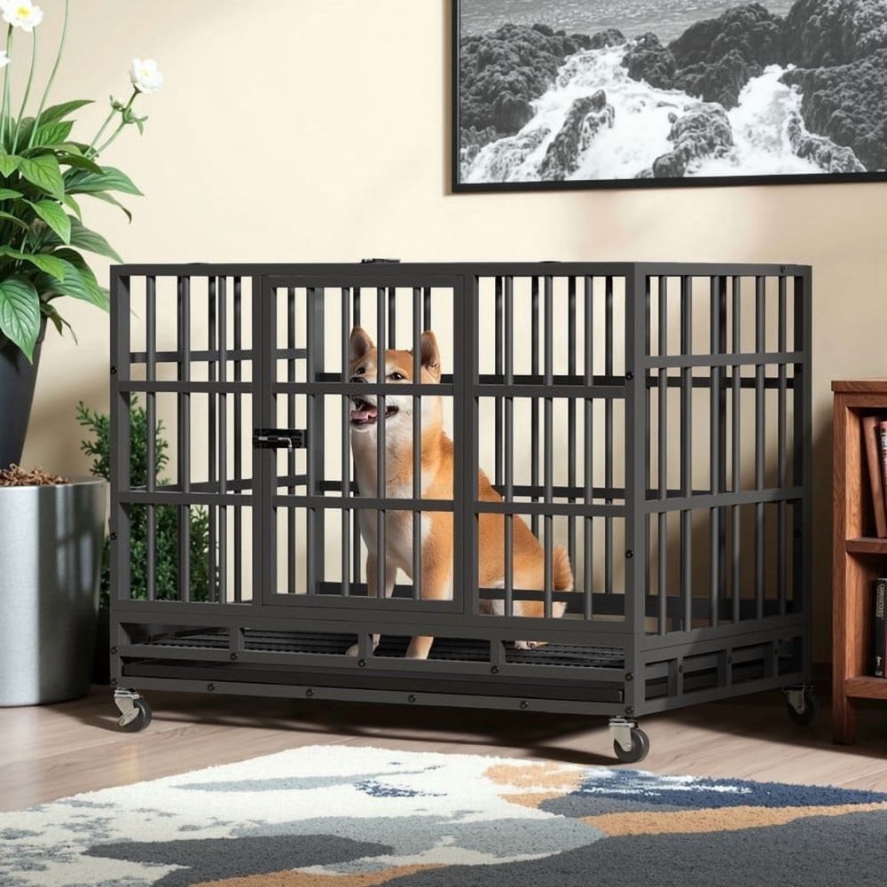 Furmax 37" Heavy Duty Dog Crate with Removable Tray Large Dog Kennel Heavy Duty Dog Crate cage with Wheels - Image 7