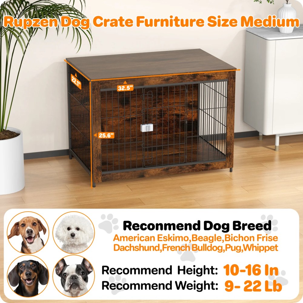 TIME RAY 32"Dog Crate Furniture with Secure Lock, Wooden Dog Kennel End Table Indoor Dog Cage for Small/Medium Dogs, Decorative Pet Crate Table for Home Indoor Use - Image 7