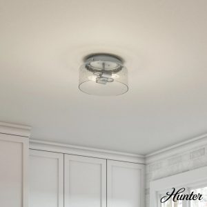 Hunter - Hartland 2-light Matte Silver, Medium Size Flush Mount Light, Dimmable, Casual Style, Round Shaped, for Bedrooms, Dining, Living Rooms - 19014