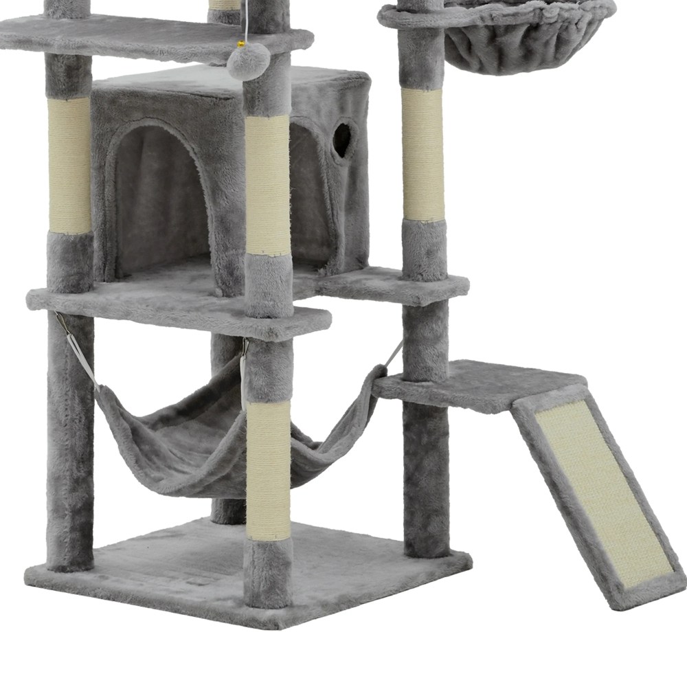 Dextrus 75" Tall Cat Tree for Large Cats, Multi-Level Play Tower Condo with Sisal Ramp Scratching Post & Hammocks, Light Gray - Image 8