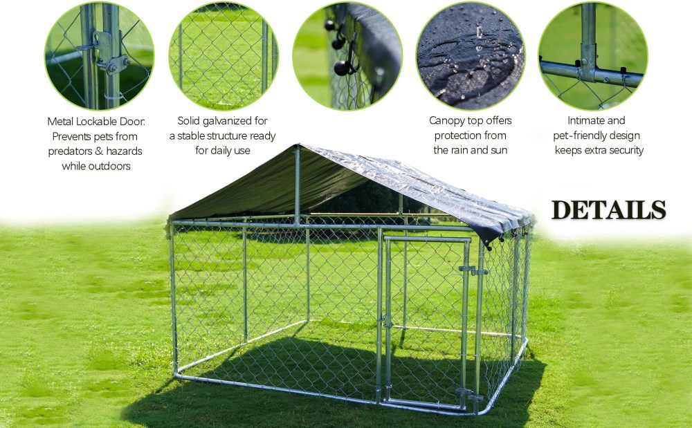 Petony Outdoor Dog Kennel Dog Cage Dog Playpen Dog Fence Heavy Duty Pet Kennel with Large Galvanized Chain Link with UV & Water Resistant Black Proof Cover(6.56 'x 6.56') - Image 2