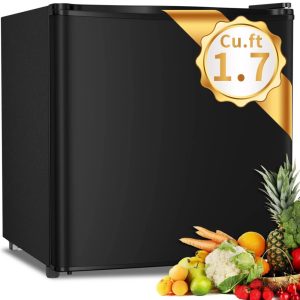 1.7 Cu ft Compact Single Door Refrigerator - Energy Efficient,Reversible Door,Perfect for Home,Office,or Dorm,Black