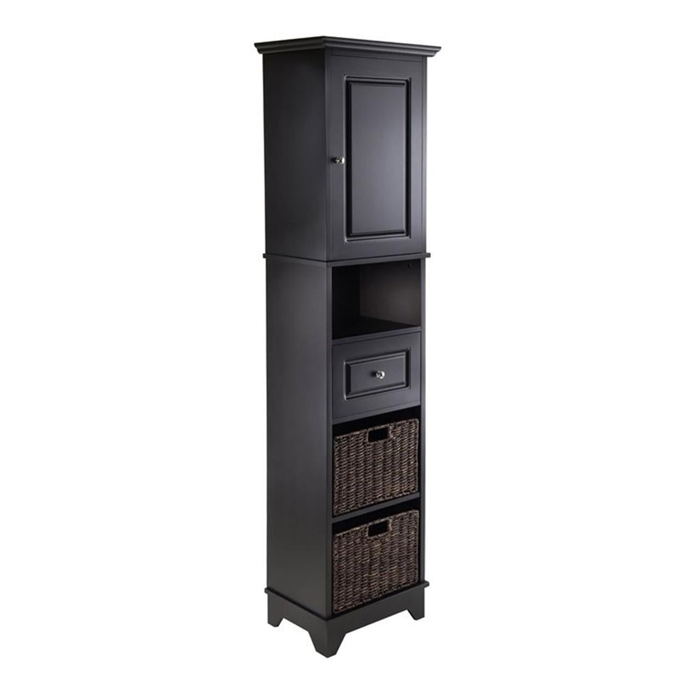Winsome Wyatt Tall Transitional Wood Linen Cabinet with Baskets in Black