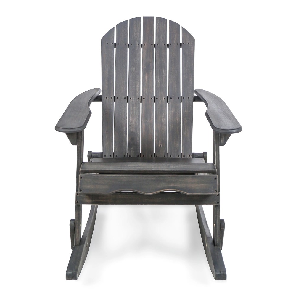 Ariel Outdoor Acacia Wood Adirondack Rocking Chair, Dark Grey - Image 2