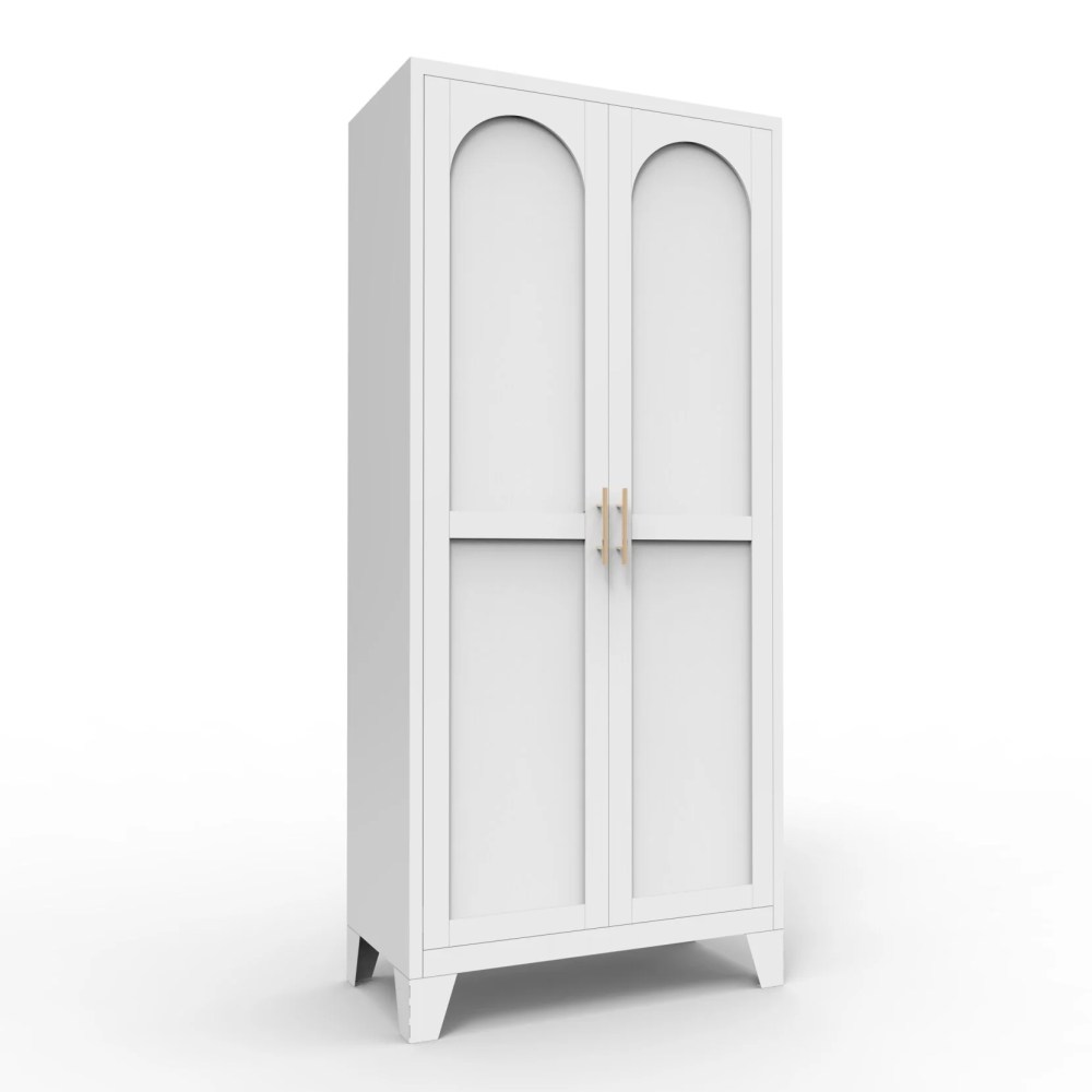 61" Metal Storage Cabinet with 2 Doors and Adjustable Shelves,Modern Style Steel Cabinet for Entrance Passage,Garage,Pantry,Kitchen,Living Room,Bathroom,Office,White