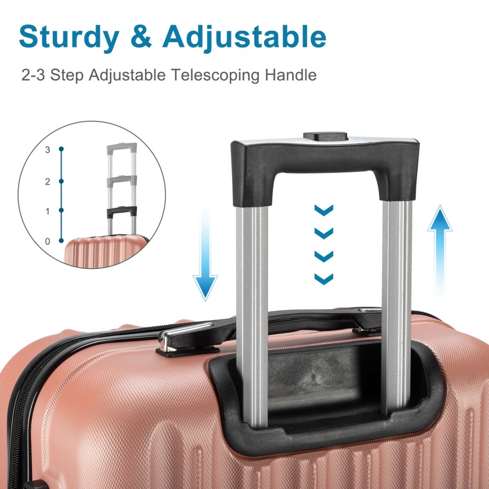 Zimtown 4 Pcs Luggage Set,Durable Travelable Suitcase with Double Wheels and TSA Lock Rose Gold - Image 3