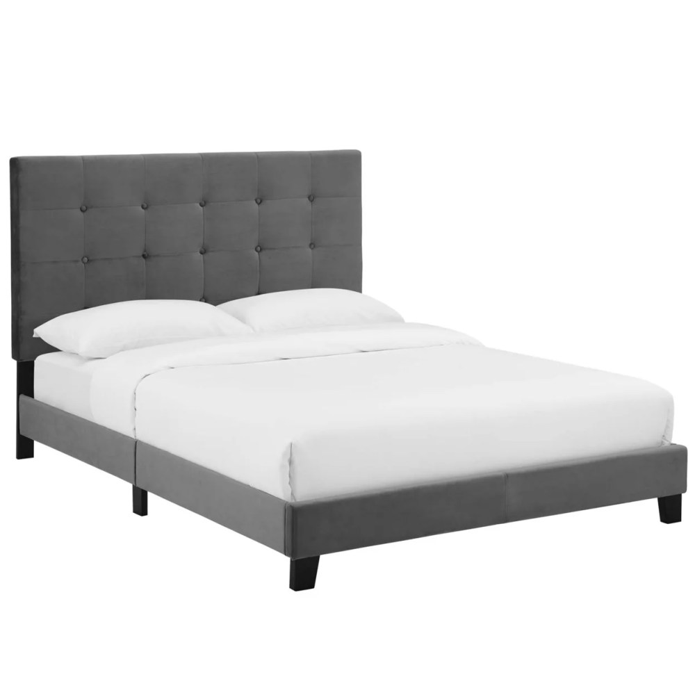 Modway Melanie Queen Tufted Button Performance Velvet Platform Bed in Gray