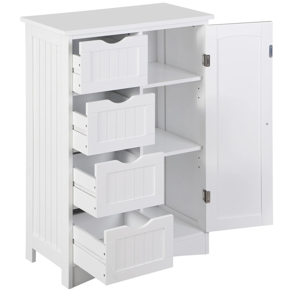 ZENSTYLE Bathroom Floor Cabinet Kitchen Organization 4 Drawers W/3 Tiers Side Space,White - Image 5