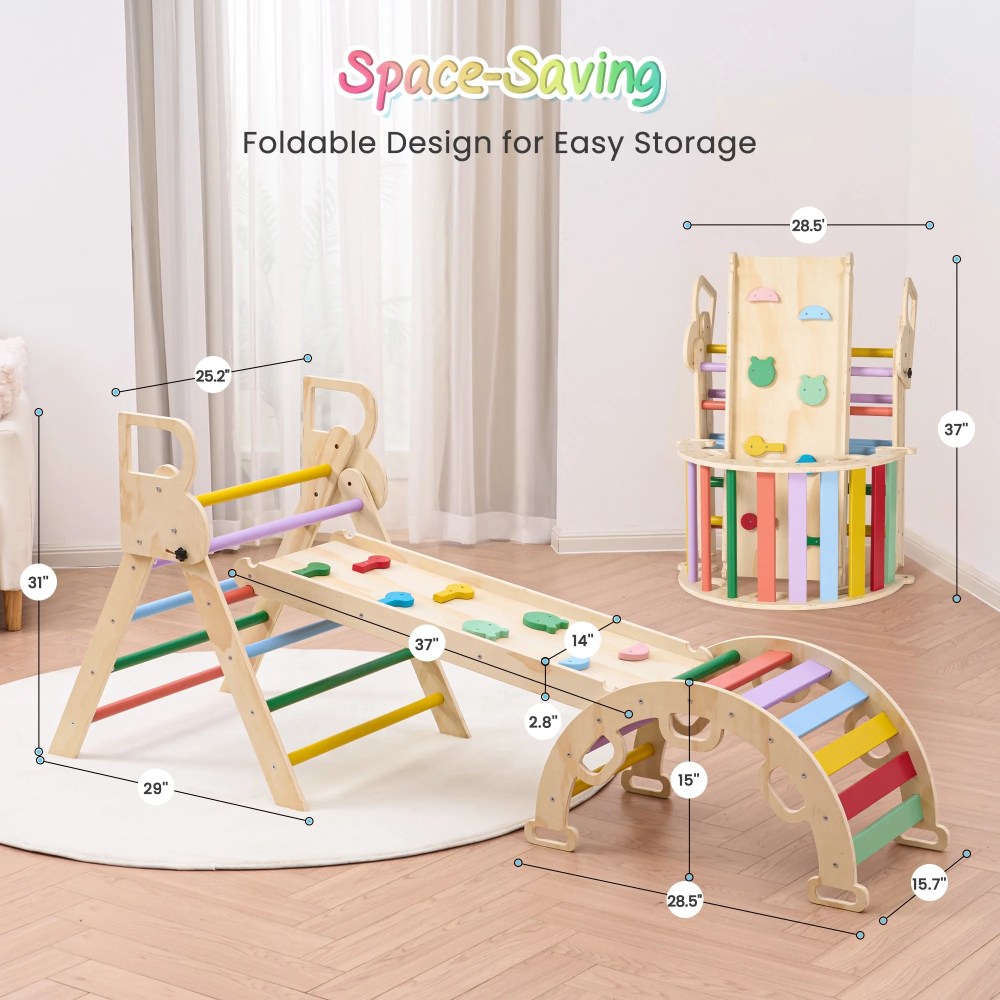 Naipo Pikler Triangle Set, Climbing Frame 8 in 1 Toddler, Wooden Climbing Indoor Kids Playground, Jungle Gym Play Set for Toddler, Baby, 3-Piece Rainbow - Image 4