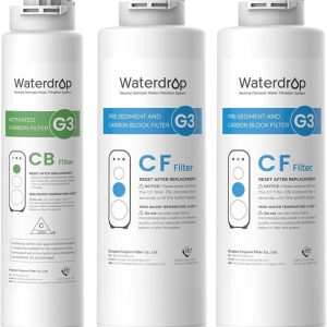 Waterdrop G3 Replacement Filter 1-Year Combo,Pack of 2 WD-G3-CF Filters and 1 WD-G3-CB Filter,Replacement for WD-G3-W,WD-G3P600 and WD-G3P800-W Reverse Osmosis System