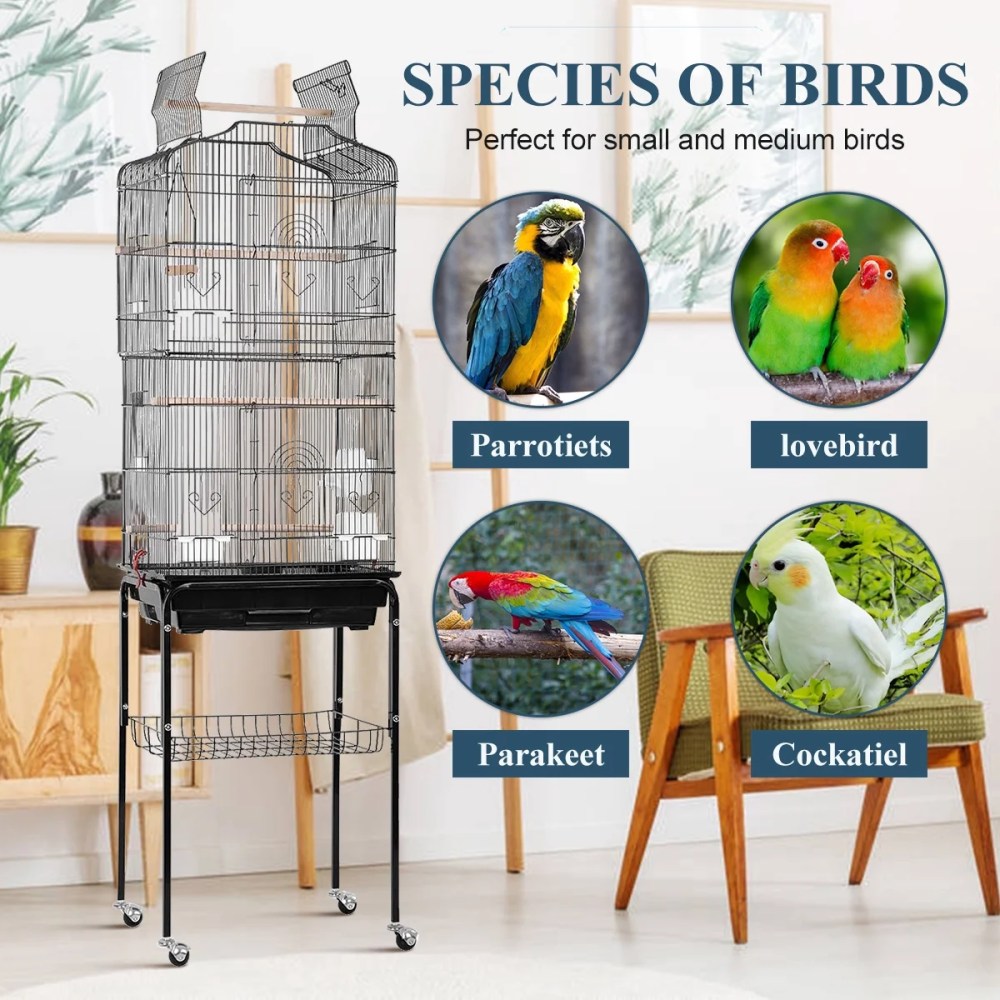 Dkeli Bird Cage with Stand Parrot Cages for Large Birds Parakeet Cage with Play Top & Rolling Stand for Medium Canaries, Lovebirds, Cockatiels, Parrots - Image 4