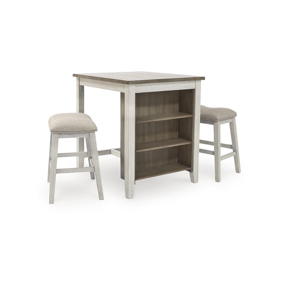 Signature Design by Ashley Casual Skempton Counter Height Dining Table and Bar Stools (Set of 3), White/Light Brown