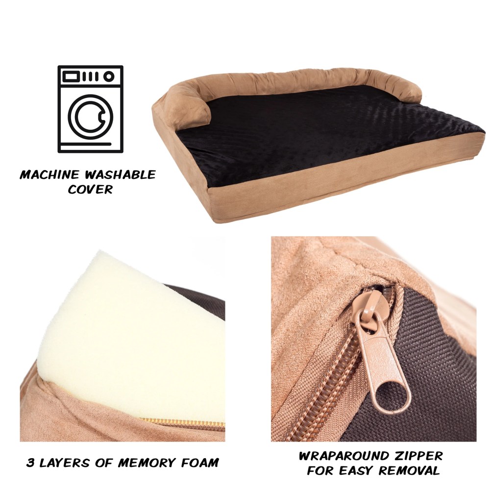PETMAKER 3-Layer Sofa Dog Bed - Orthopedic Dog Furniture, Tan/Black - Image 7