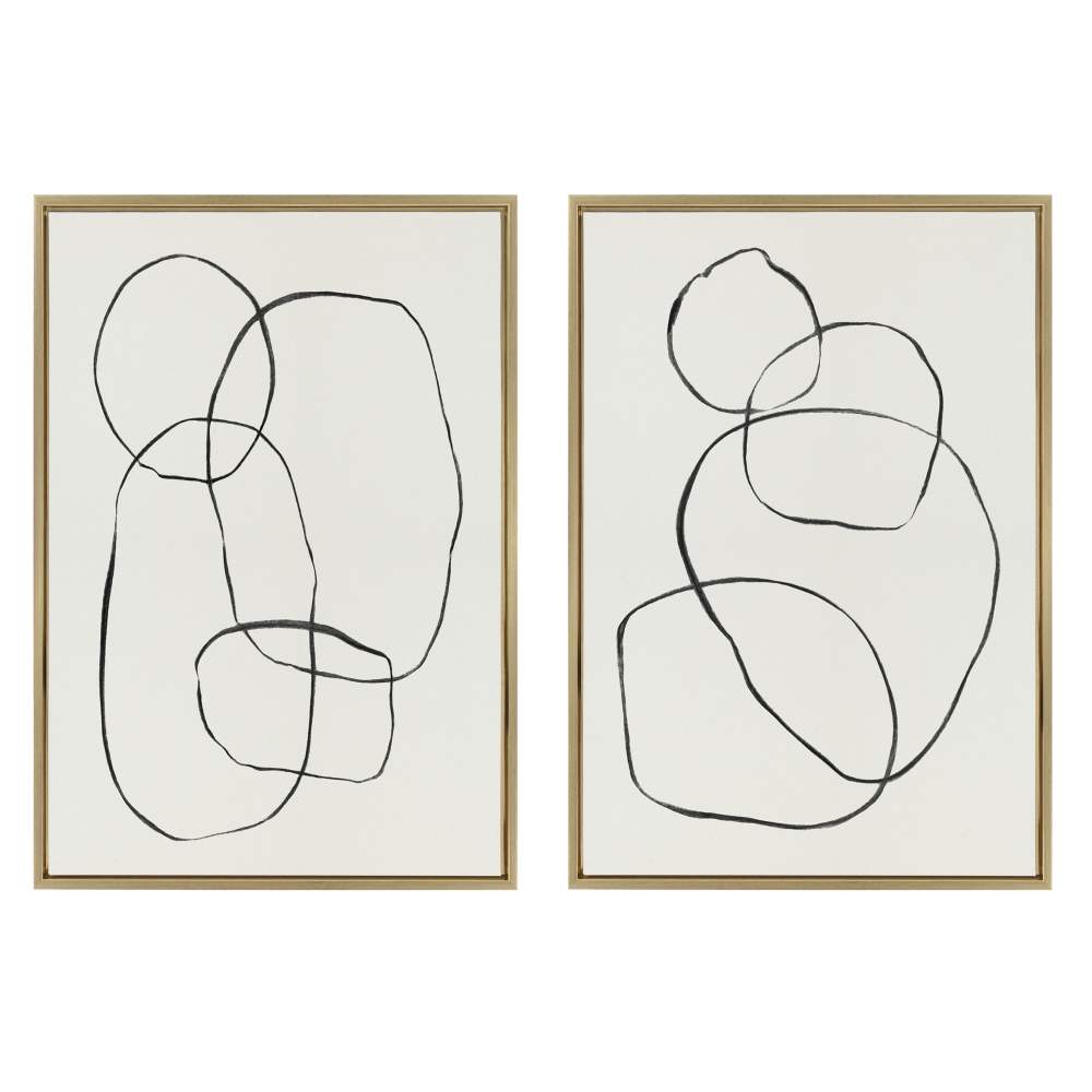 Sylvie Modern Circles and Going in Circles Linen Textured 23 in x 33 in Framed Painting Canvas Art Prints, by Kate and Laurel Set of 2