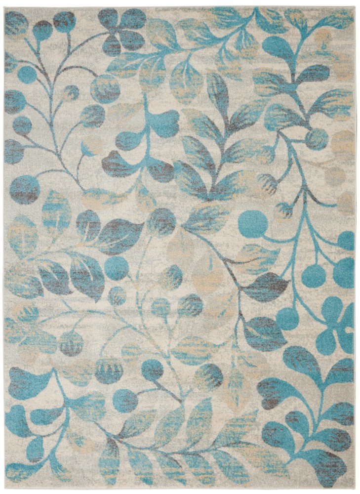 Nourison Tranquil Nature Ivory/Turquoise 5'3" x 7'3" Area Rug, (57) - Image 8