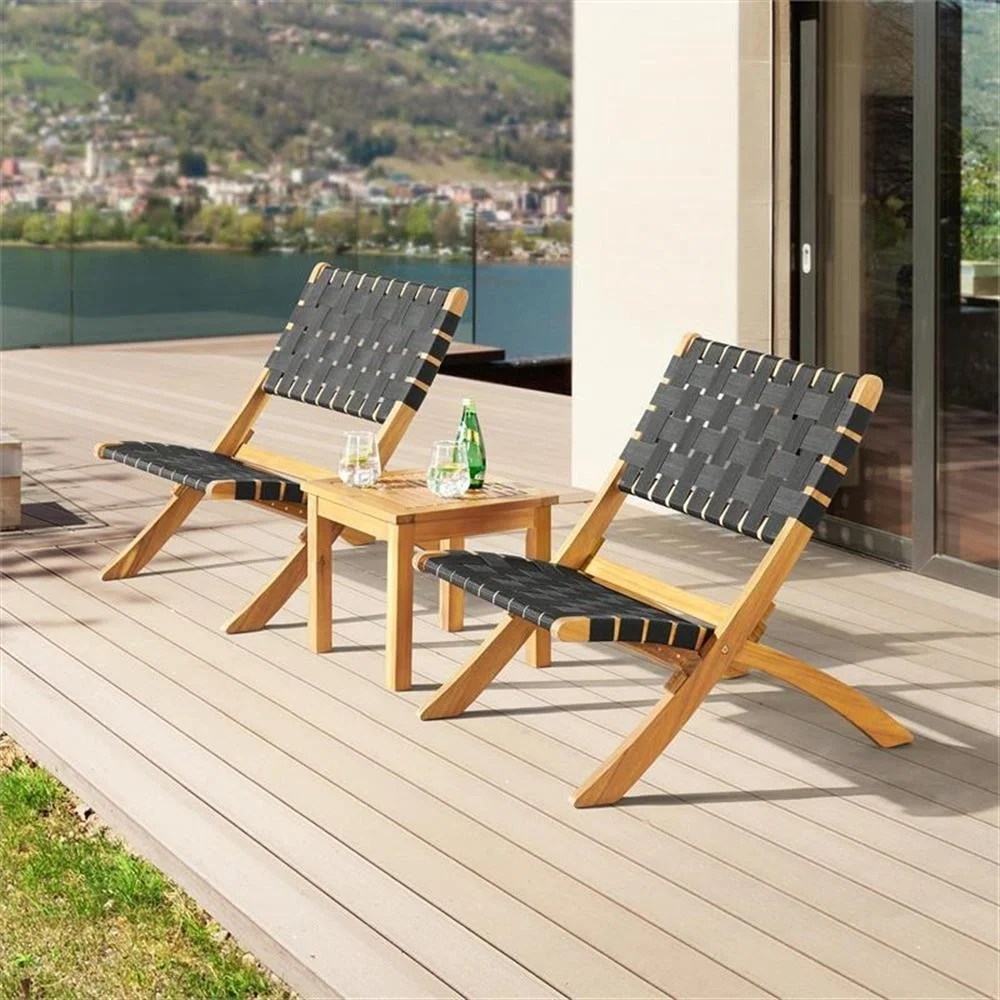 Alaterre Furniture 3-Piece Acacia Wood Bistro Set-2 Foldable Chairs & Table with Woven Seats for Patio/Deck - Image 3