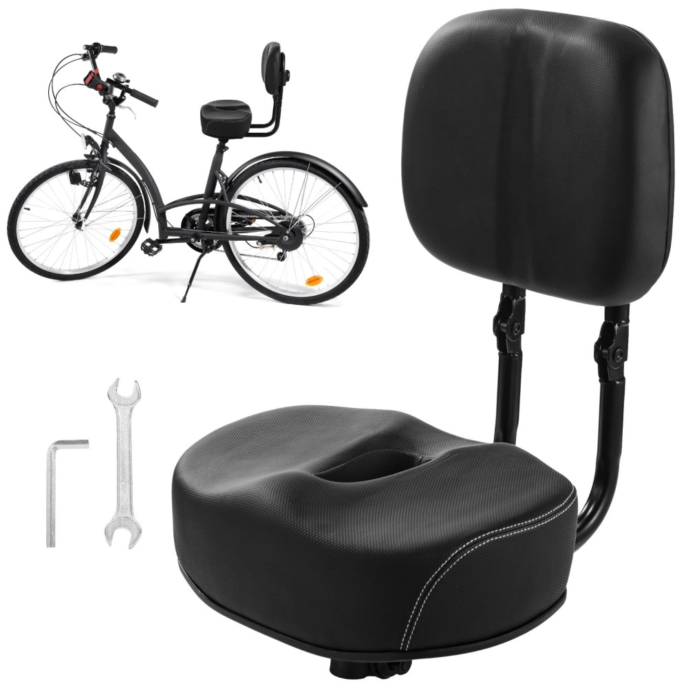 Bike Seat with Adjustable Backrest, Oversized Bicycle Saddle Replacement, Comfortable Wide Seat, PU Leather Soft Cushion for Mountain Bike, Tricycle, Commuter or Electric Bike