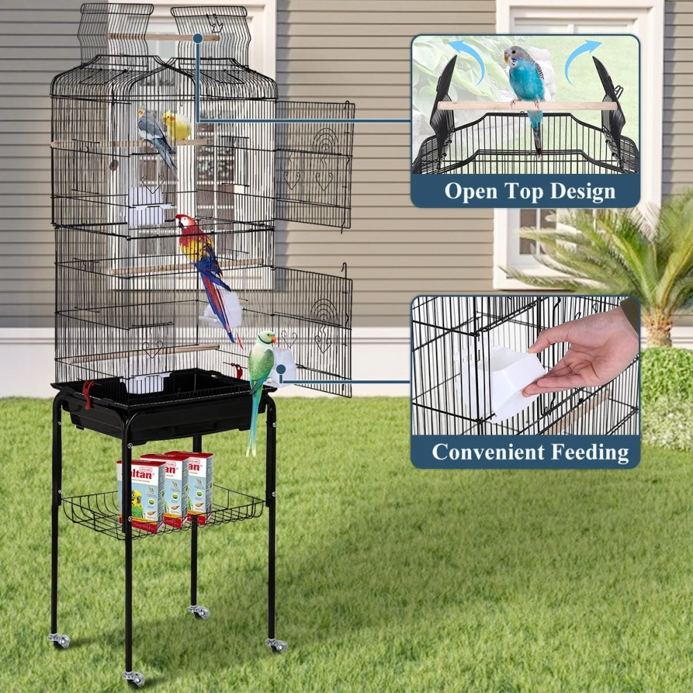 Dkeli Bird Cage with Stand Parrot Cages for Large Birds Parakeet Cage with Play Top & Rolling Stand for Medium Canaries, Lovebirds, Cockatiels, Parrots - Image 6