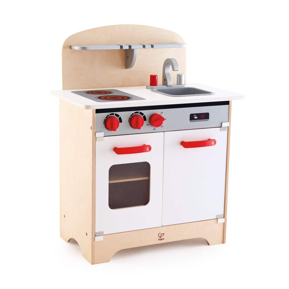 Hape Gourmet Kitchen Toy Fully Equipped Wooden Pretend Play Kitchen Set with Sink, Stove, Baking Oven, Cabinet, Turnable Knobs & Spice Shelf, Gift Idea for Toddlers & Kids Ages 3