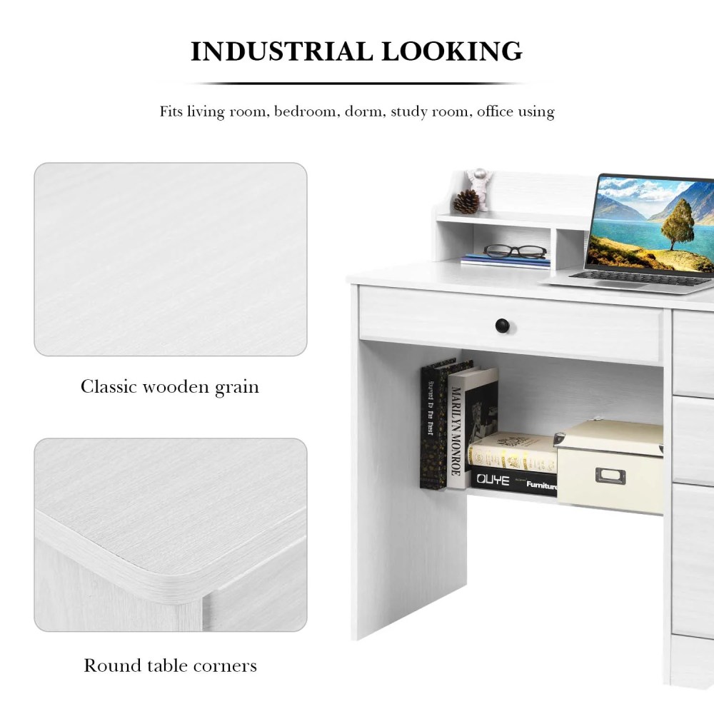 4 Ever Wooden L-Shaped Desk with Hutch & Storage,White - Image 4