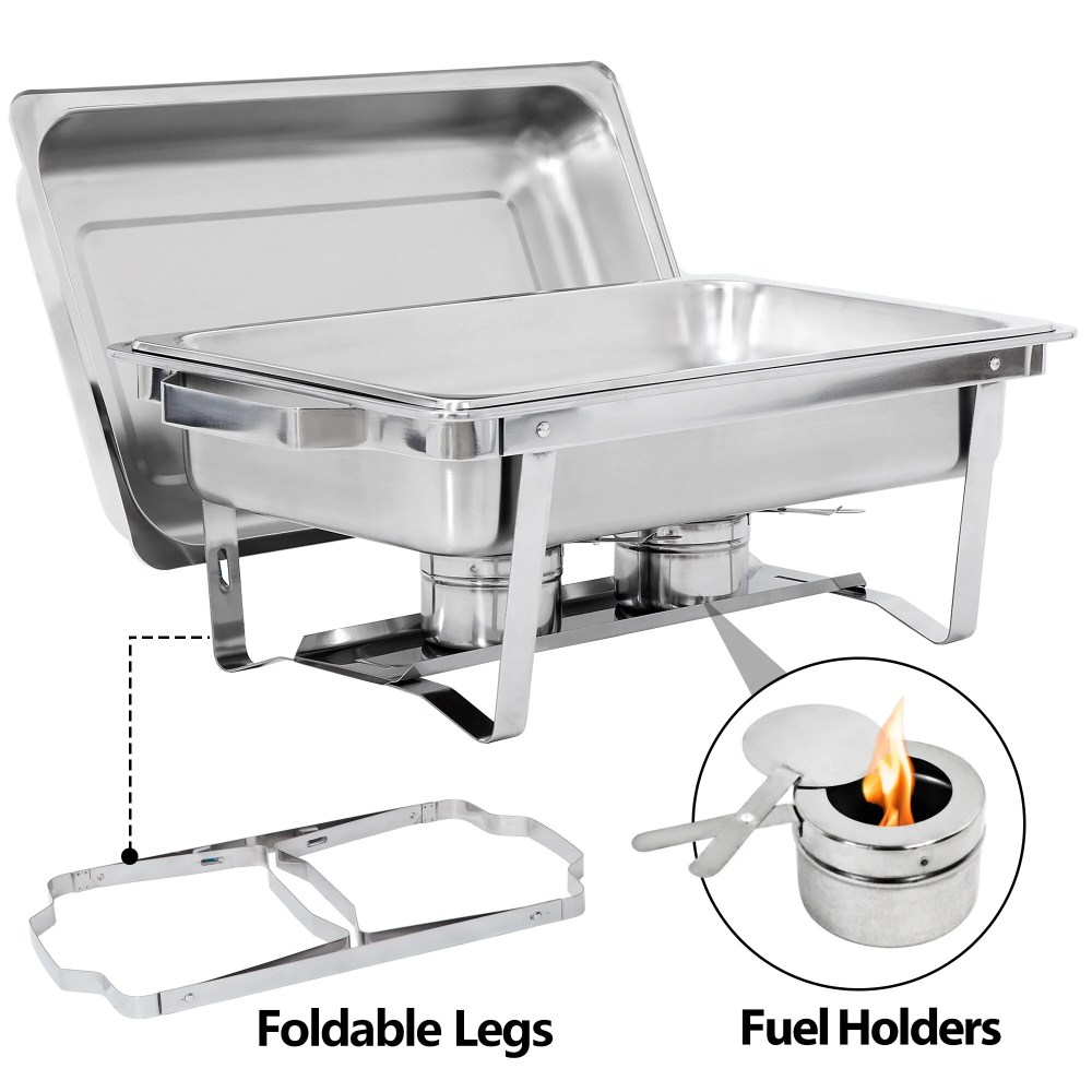 ZENSTYLE 4 Pack 8QT Chafing Dish High-Grade Stainless Steel Pans Catering Full Size Includes Food Pan,Water Pan and Fuel Holders - Image 7