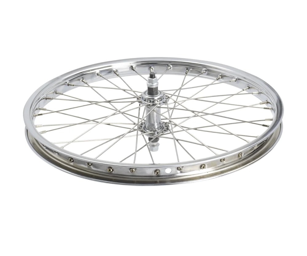 Wheel 18" x 1.75" 28 Spoke Front Steel Chrome (Single Wall, 12g Stainless Spokes, 3/8" Axle)