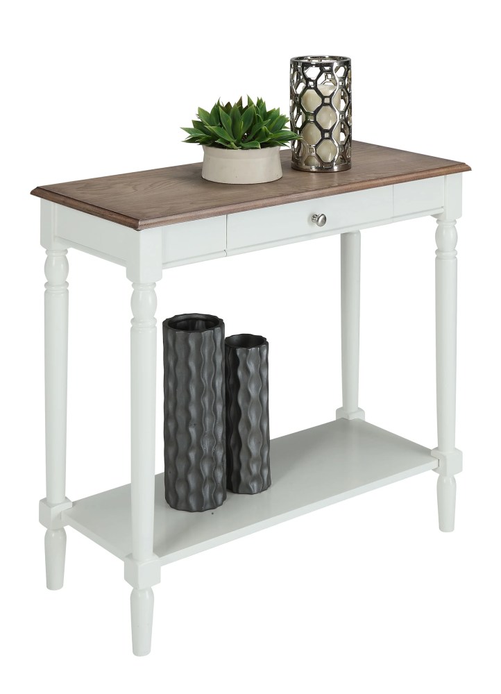 French Country Hall Table with Drawer and Shelf in Driftwood and White Wood - Image 5