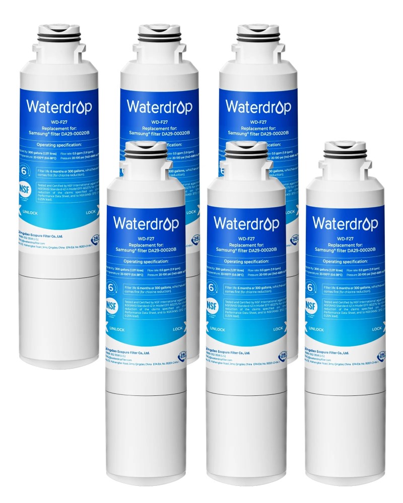 Waterdrop F27 Refrigerator Water Filter Replacement for SamsungDA29-00020B HAF-CIN/EXP,HAF-CINRF28HMEDBSR,RF263BEAESR,RS25J500DSR,RF263TEAESG,HDX FMS-2,DA97-08006A-1,6 Filters