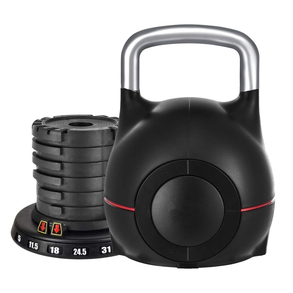 VEVOR Kettlebell, Adjustable Kettlebell with 7 Weight Levels (5, 11.5, 18, 24.5, 31, 37.5, 44 lbs), Die-Cast Aluminum and ABS Material, for Grip Strength Training, Full-body Workout & Cross-