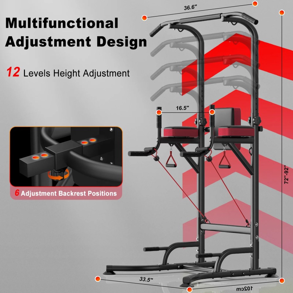 AQUVII Pull Up Rack Bar, 450 LBs Power Tower Dip Bar Station Dip Stand Multi-Function Home Strength Training Fitness Workout Station for Home Gym - Image 8