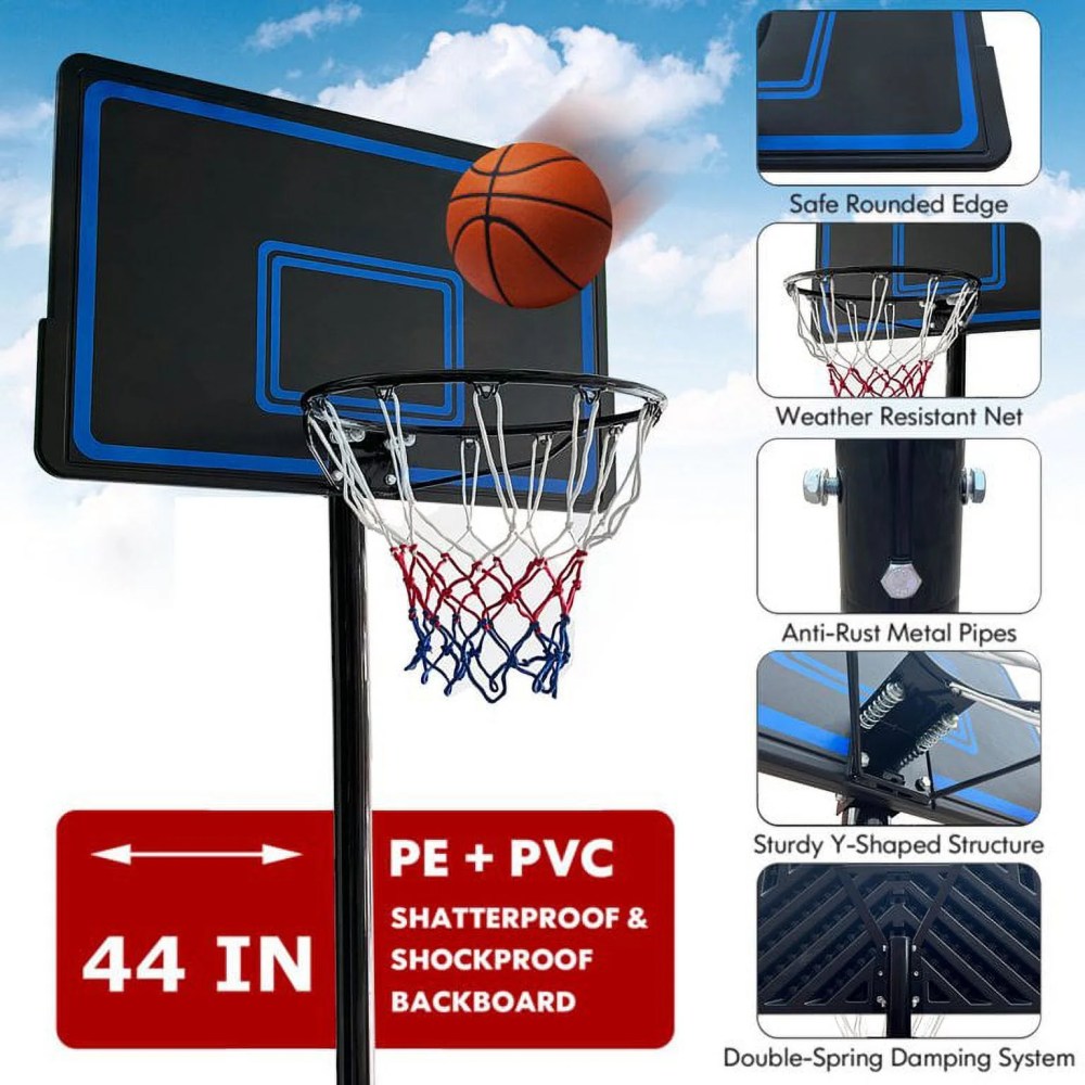 Vebreda 44" Adjustable Portable Basketball Hoop with 7.5 - 10 ft. Height Adjustable for Outdoor Indoor Court, Blue - Image 11