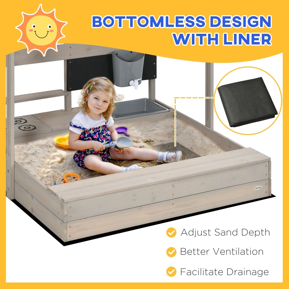 Outsunny Kids Sandbox with Canopy Adjustable, Wooden Sandbox Backyard Toy - Image 7