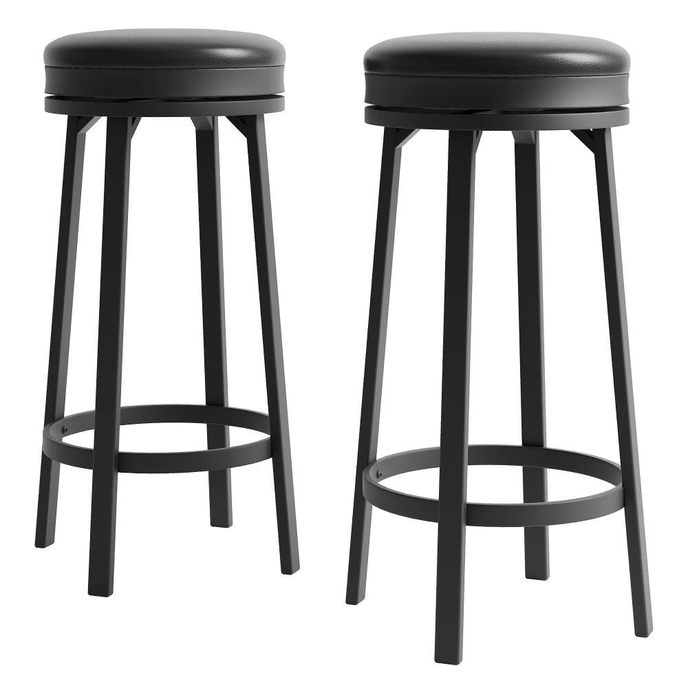 30" Modern Swivel Bar Stools Set of 2,Backless Barstools with Metal Base Leather Upholstered Round Bar Stool Chairs for Kitchen Island/Pub/Breakfast Bar,Black