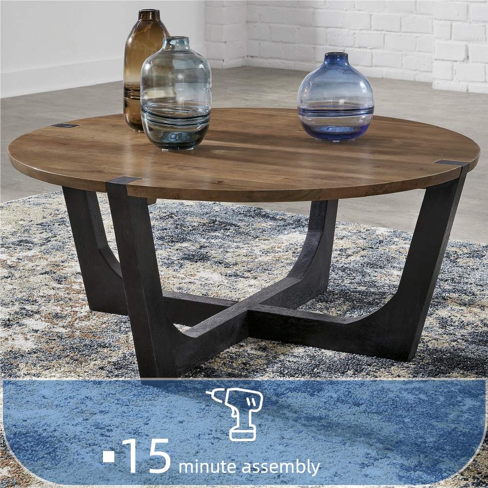 Signature Design by Ashley Hanneforth Round Coffee Table,Brown/Black - Image 7