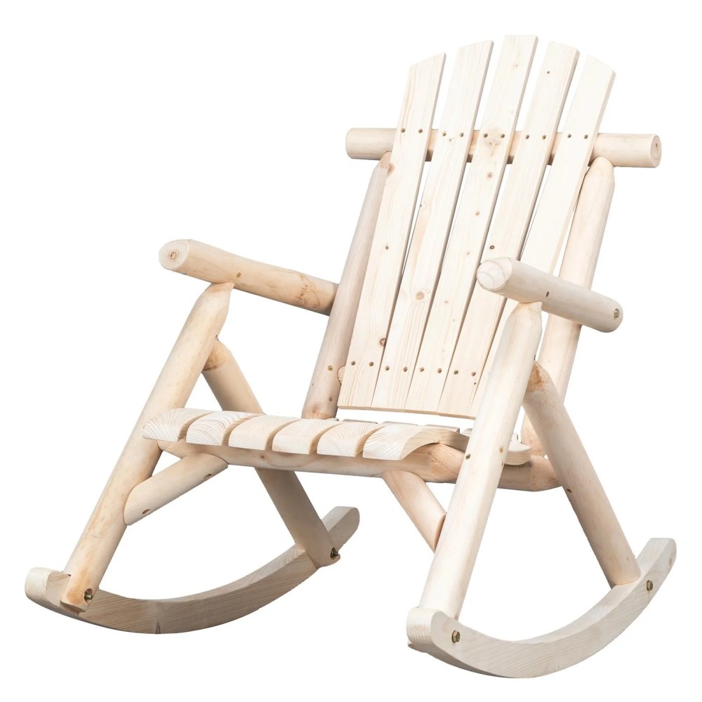 Ktaxon Wood Rocking Chair for Outdoor Wooden Adirondack Chair,Wooden Rocker w/ Armerest for Outdoor and Indoor,Natural Color