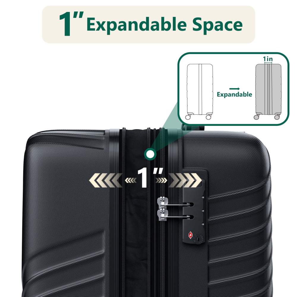 HOUSNIFLEX 3 Piece Luggage Set (20/24/28 Inch),Lightweight Expandable Suitcases with TSA Lock & 360'Spinner Wheels,Black - Image 2