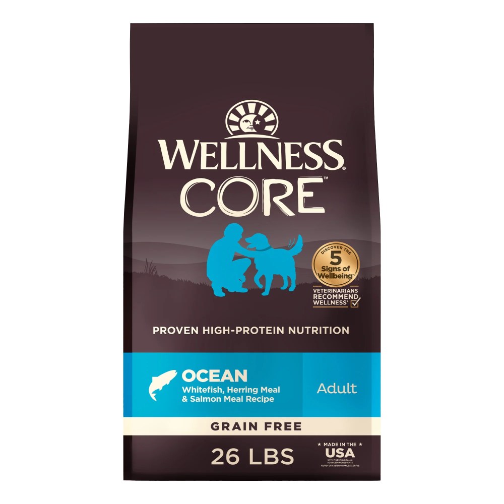 Wellness CORE Dry Dog Food,  Grain Free,  High Protein,  Natural,  Ocean Whitefish,  Herring,  & Salmon Recipe,  (26-Pound Bag)