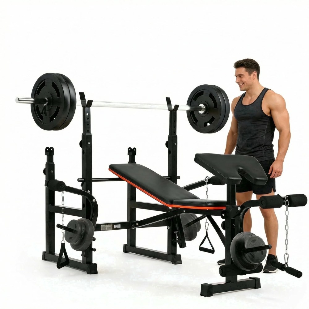Naipo 7-in-1 Weight Bench with Dual Barbell Racks Adjustable Weight Bench 5-Level Height 4-Level Backrest Weight Bench Set for Home Gym 600lbs Full Body Workout(Not Include Dumbbells) - Image 6